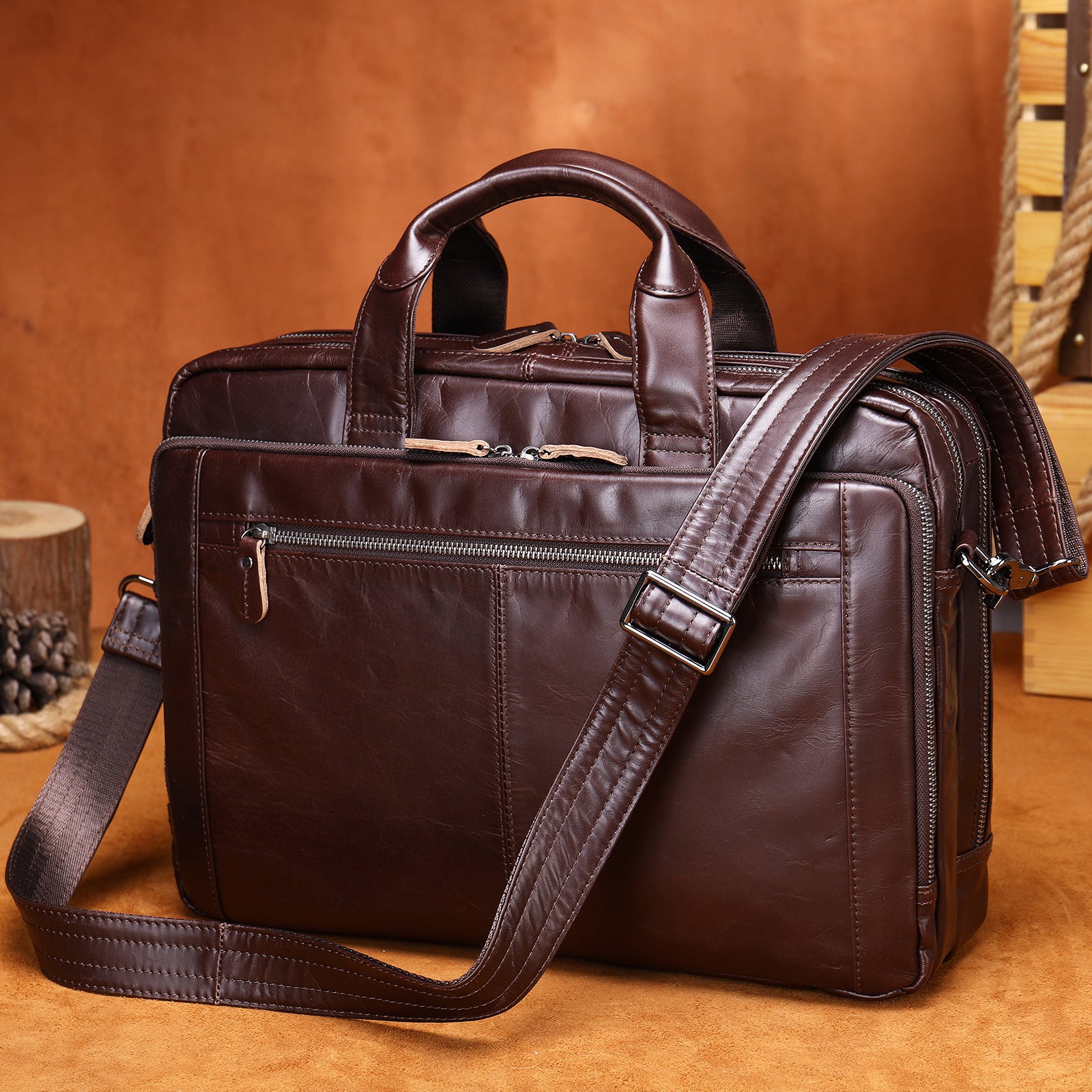 Men's Genuine Leather Briefcase Premium – Handbag Business Laptop Bag