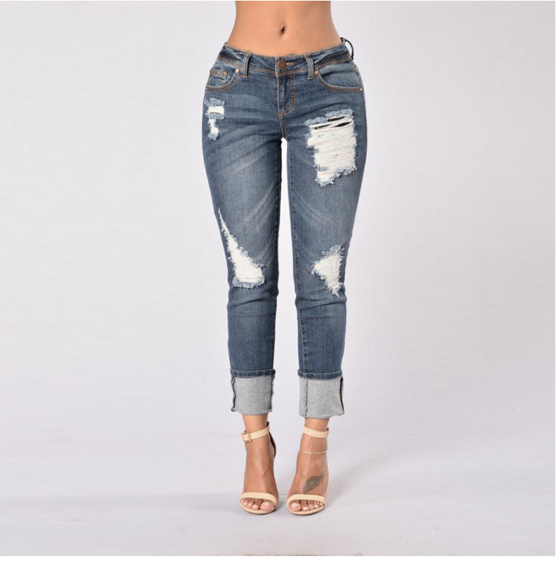 Women's Stretch Jeans | Elastic Pleated Casual Trousers