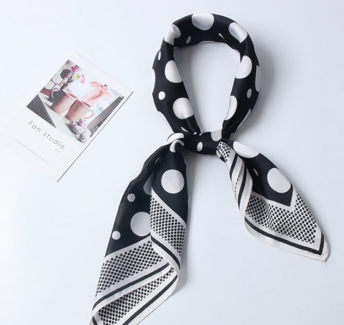 Women's Silk Scarf Square Polka Dot Neck Scarf Hair Scarf Elegant
