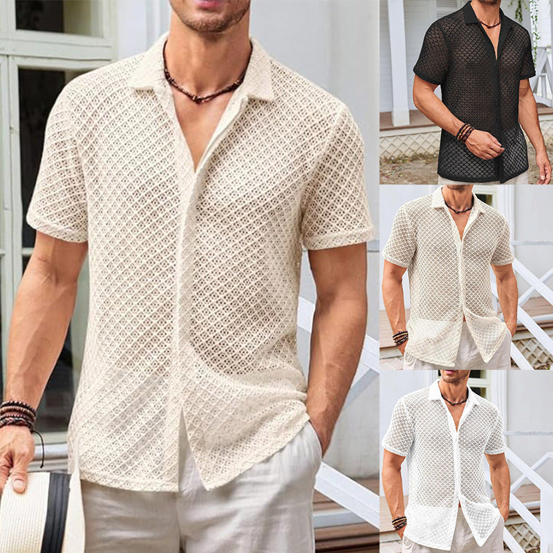 Men's Mesh Shirt | Short Sleeve Summer Beach Breath Casual