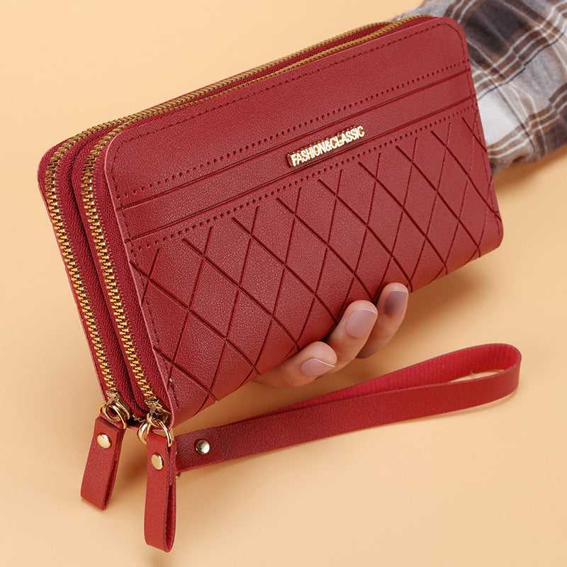 Women's long wallet, many card slots, double zipper, elegant