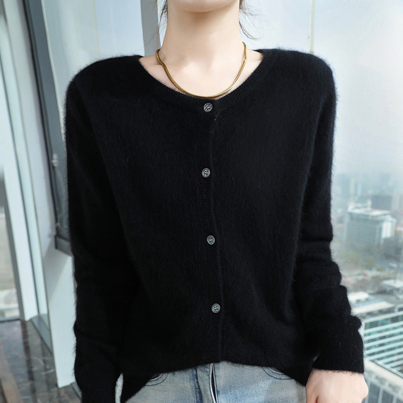 Short Knitted Sweater with Buttons – Loose Women's Cropped Pullover