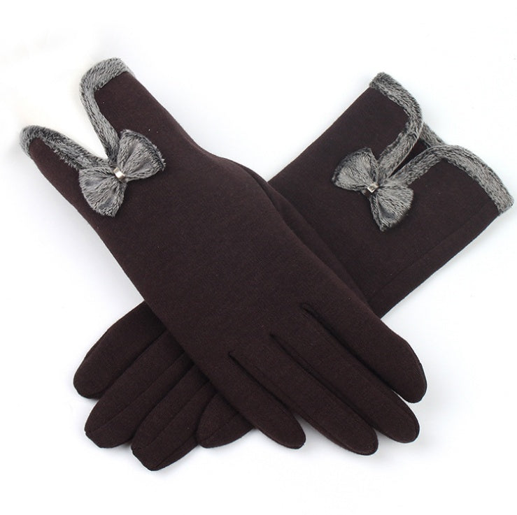 Damen Touchscreen Spitze Handschuhe – Cashmere Warm mit Schleife