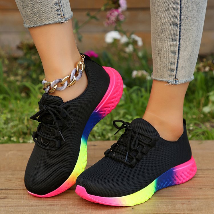 Damen Mesh Sneaker Rainbow Sohle – Lauf Freizeit Schuhe