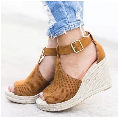 Women's Straw Wedge Sandals | Summer Espadrille Sandals