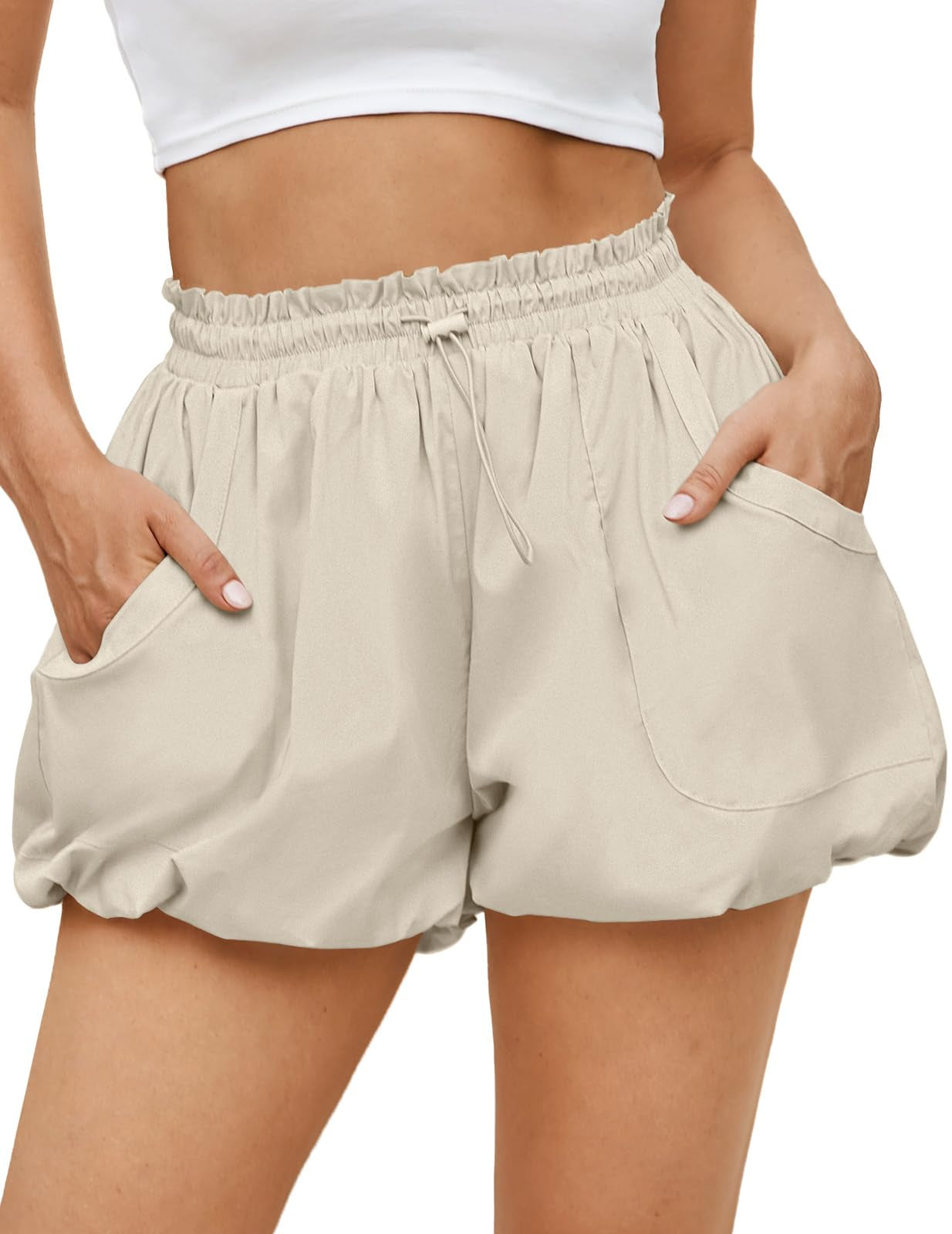 Women's Bubble Shorts High Waist | Summer Casual Shorts with Pockets