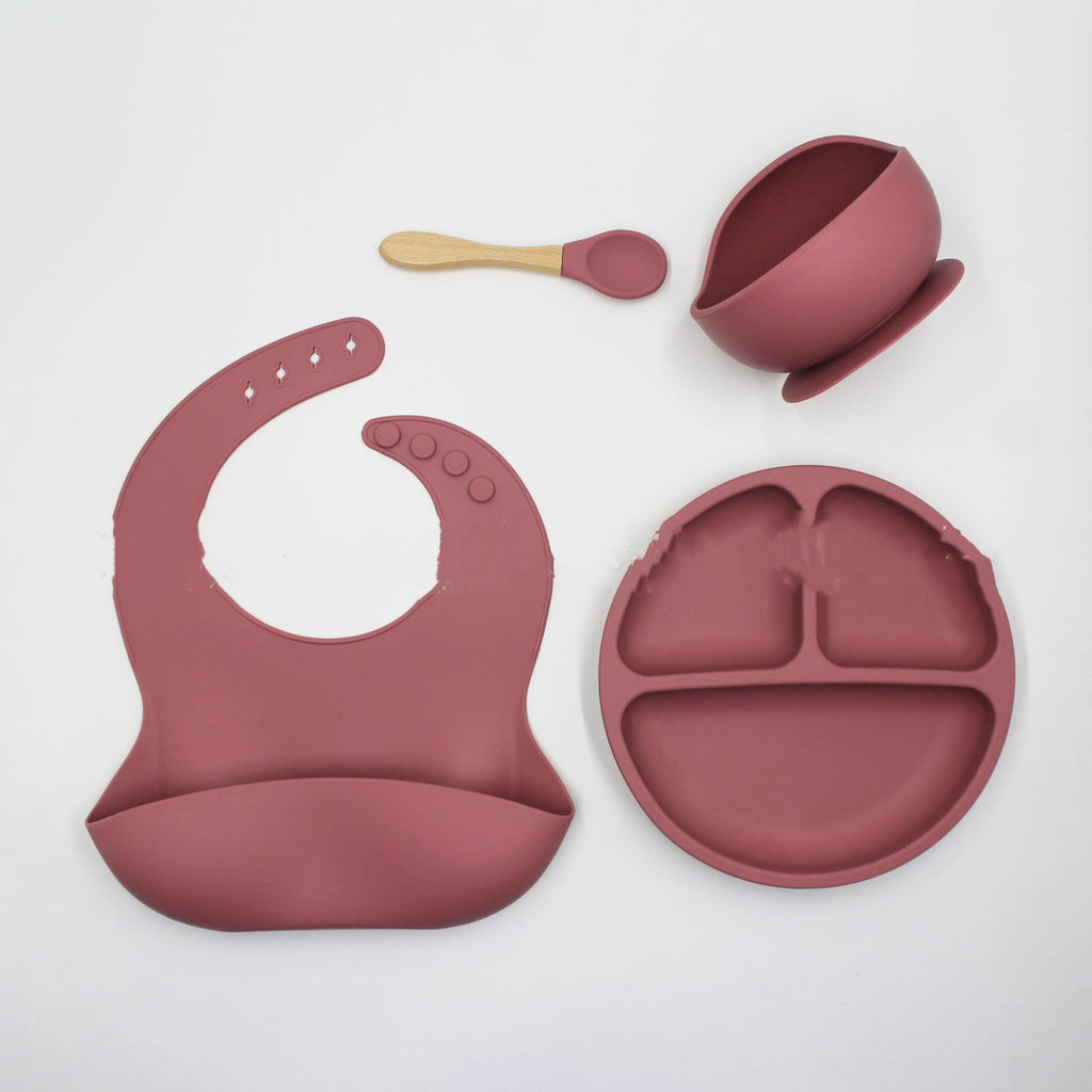 Baby Feeding Set Silicone 4-Piece | Plate Bowl Spoon Bib