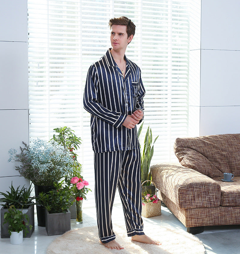 Herren Pyjama Seidenimitat Streifen | Luxus Schlafanzug bequem elegant