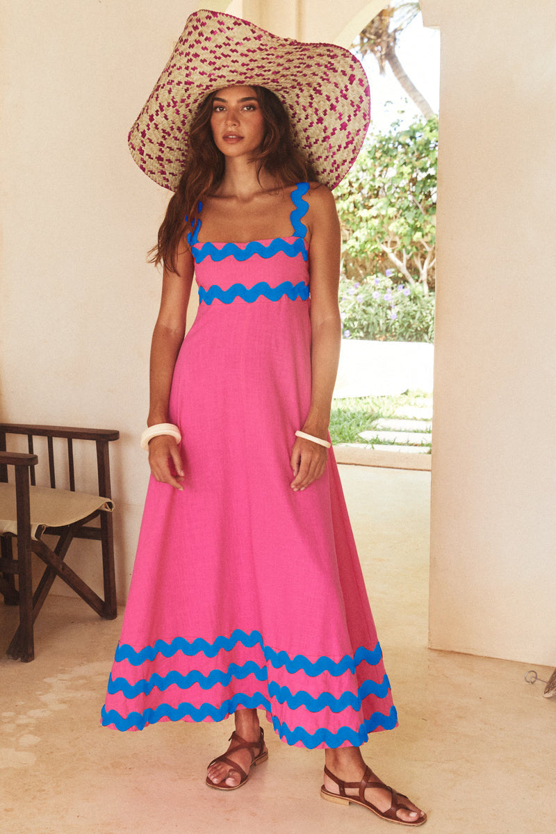 Floral A-Line Maxi Beach Dress – Lightweight Summer Dress with Spaghetti Straps