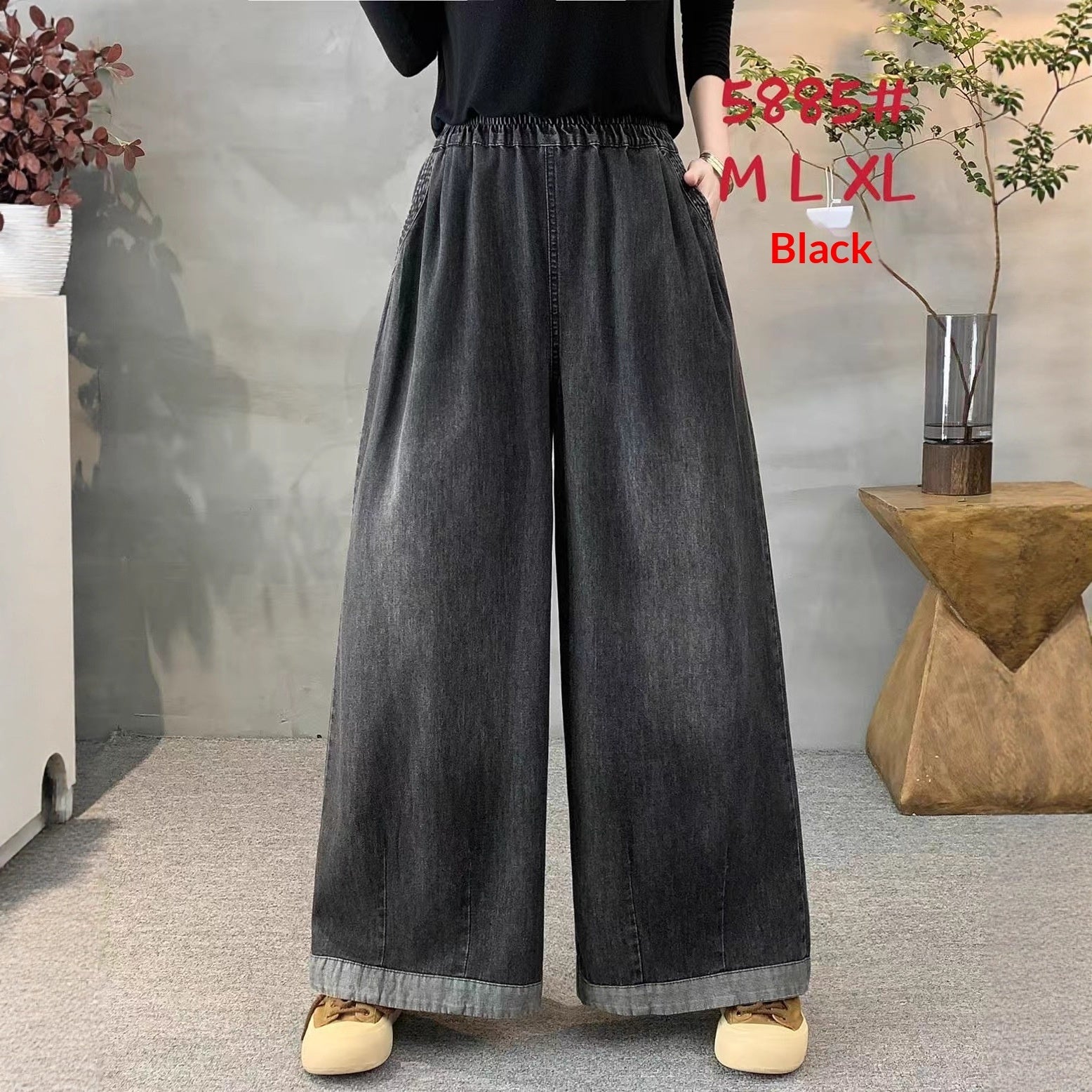 Women's High Waist Wide Leg Jeans with Elastic Waistband – Loose Fit Denim