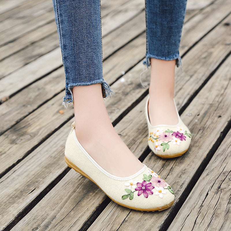 Damen Leinen Ballerinas Ethno Stil | Bestickte Flats