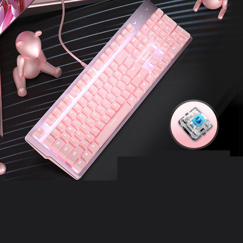 Pink Mechanical Keyboard | 104-Key Wired Gaming