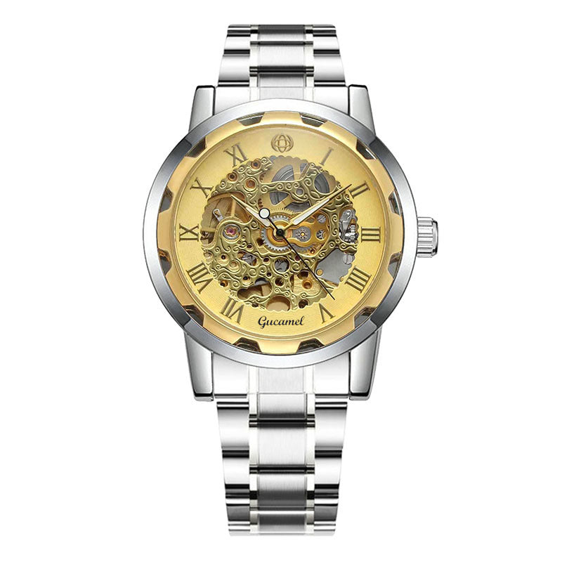 Men's Manual Winding Watch Gold Skeleton | Stainless Steel Luxury Design