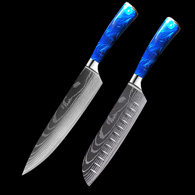 Chef Knife 8 Inch | Kitchen Knife Blue Resin Handle Stainless Steel