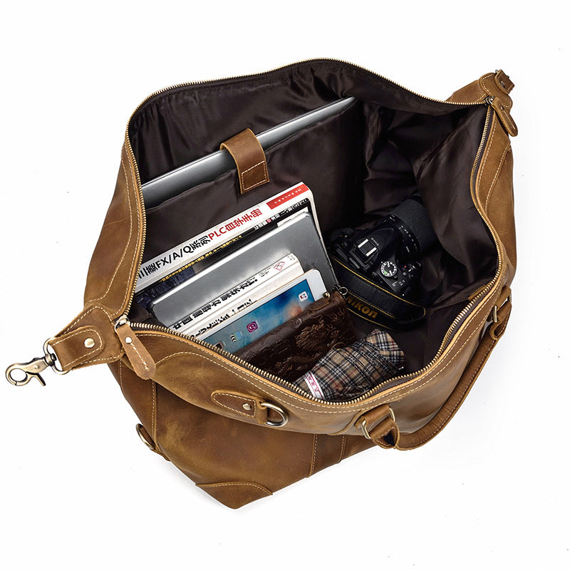 Crazy Horse Leather Travel Bag XXL | Vintage Weekender for Men