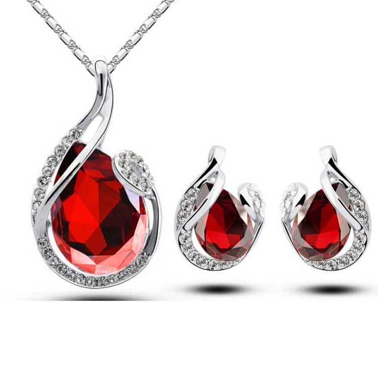 3-piece Jewelry Set with Rhinestones - Water Drop Necklace & Earrings