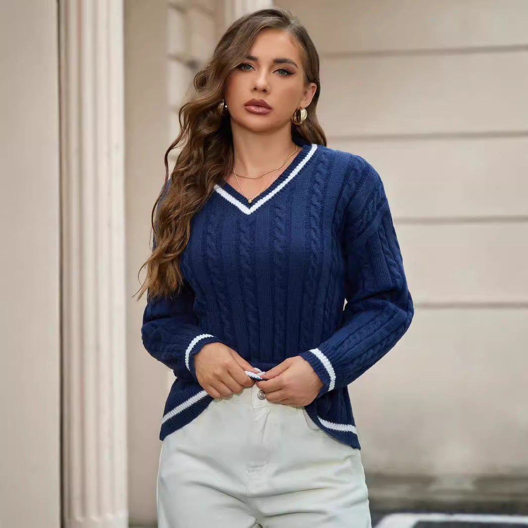 Damen V-Ausschnitt Pullover | Eleganter Strickpullover Stil