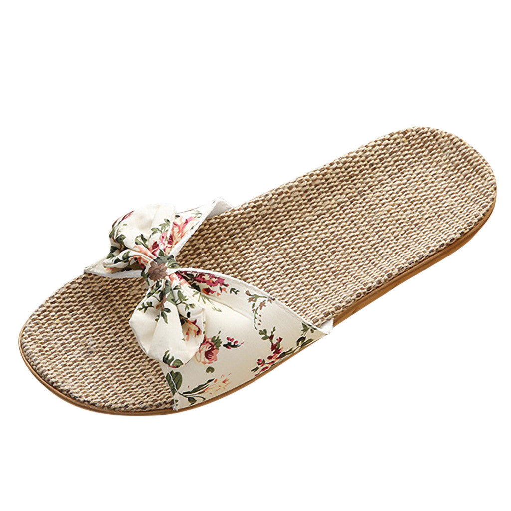 Women's Linen Slippers | Elegant Loafers with Bow