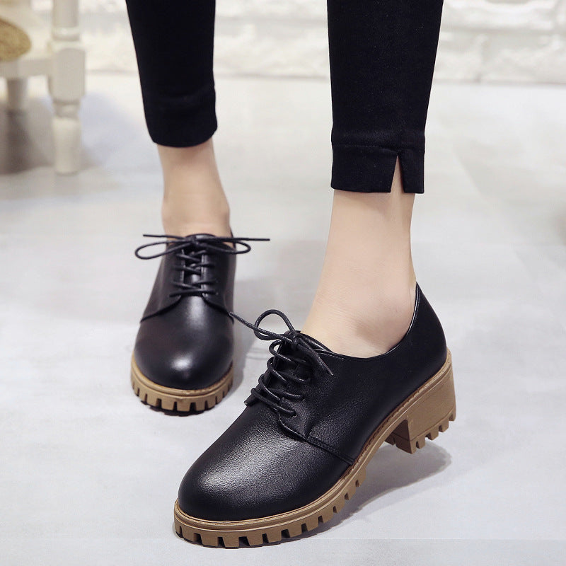 Women's Leather Retro Block Heel Shoes | Comfortable Elegant Korean Style