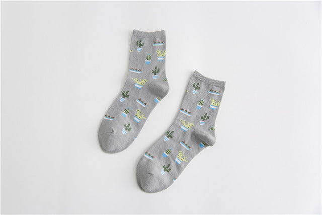 Women's Cotton Cactus Socks | Trendy Tube Socks
