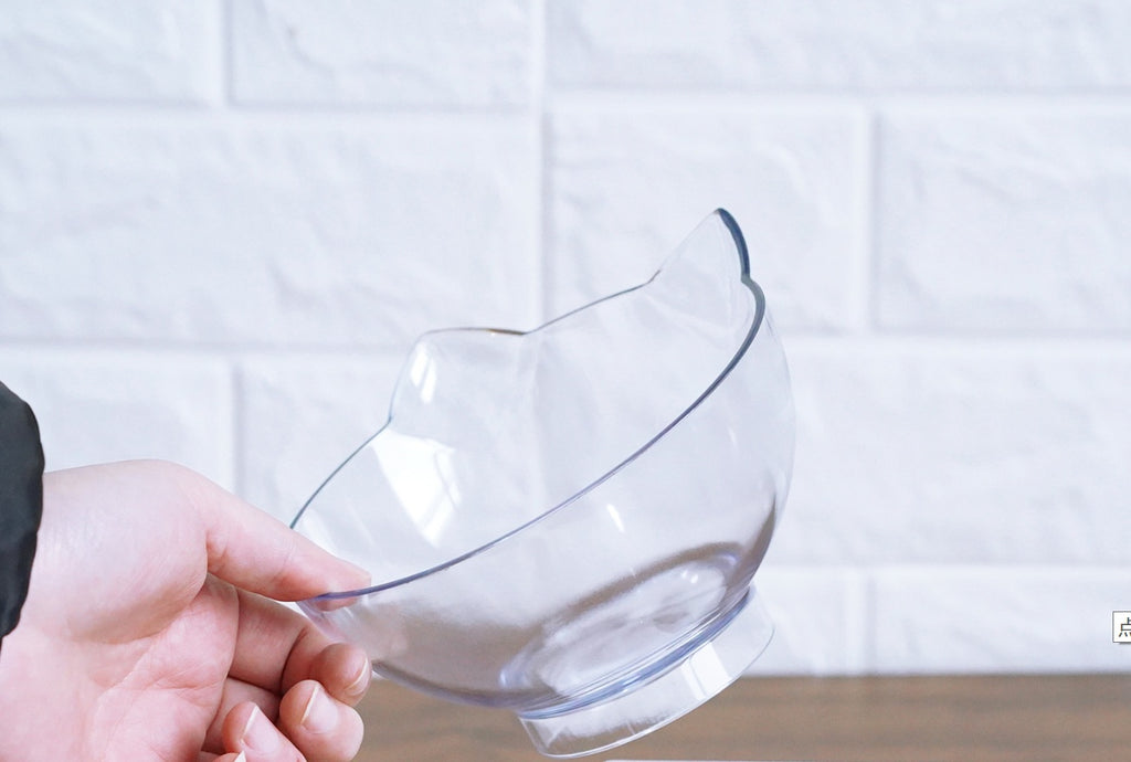 Slanted cat food bowl | Transparent cat ear design bowl