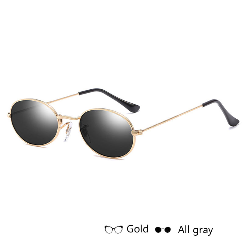 Luxus Damen Sonnenbrille Oval | Retro Metall UV400 Schwarz