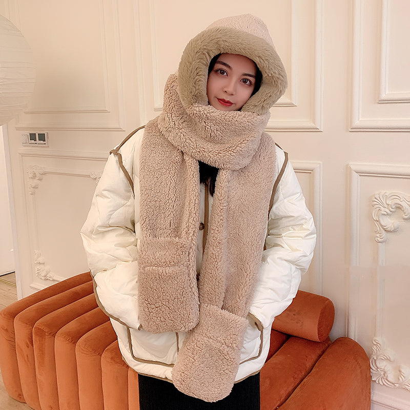 Damen Bärenohren Schal Mütze | Kuschelige Winter Kapuze