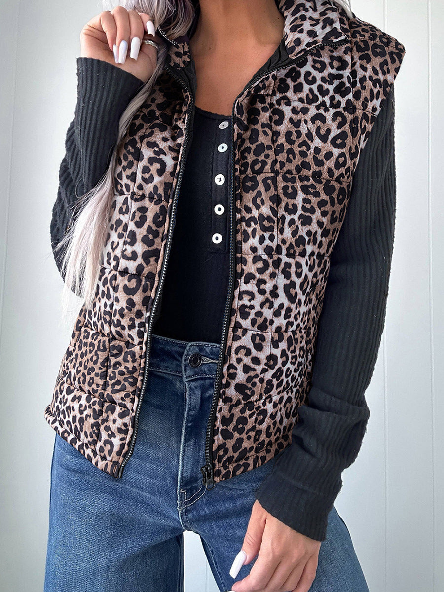 Damen Baumwollweste Leopard – Warm, Stylisch & Trendbewusst