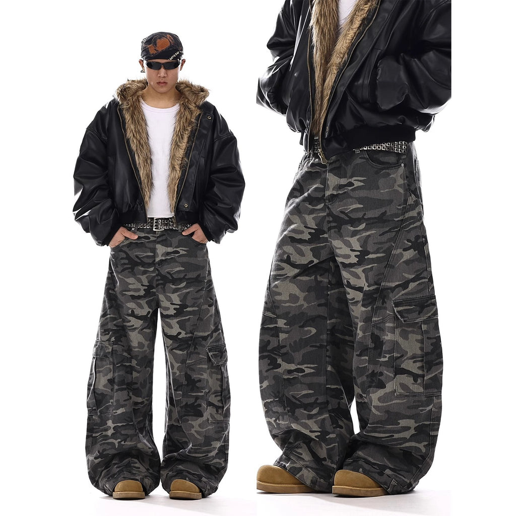 Men's Vintage Camouflage Jeans – American Style Denim Trousers