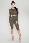 Women's Yoga Set Long Sleeve – High Waist Shorts Fitness Two-Piece