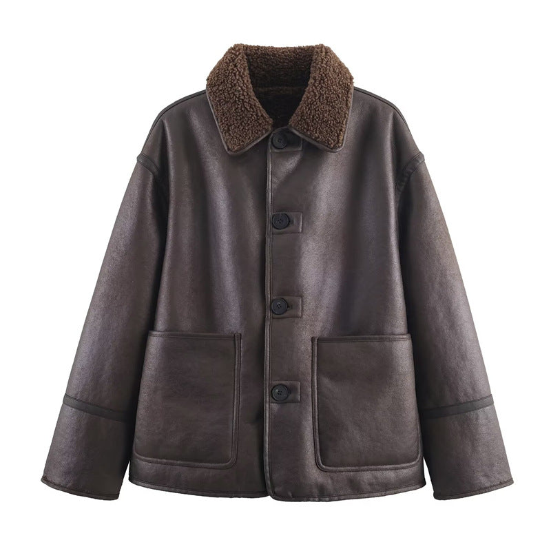 Women's Reversible Leather & Fur Jacket – Stylish & Cozy Warm Winter Coat