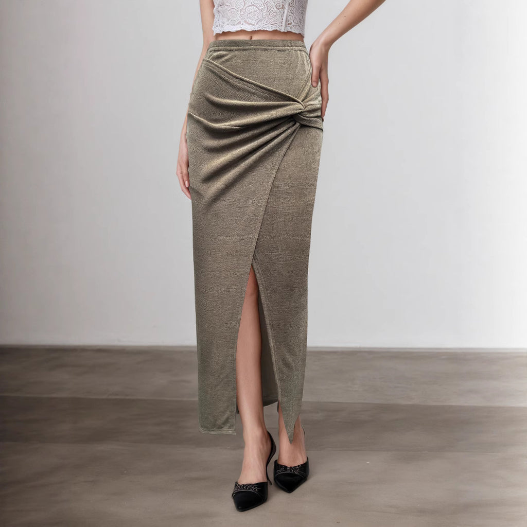 Slim-Fit Midi Skirt with Twist Detail – Elegant Figure-Hugging Women's Skirt