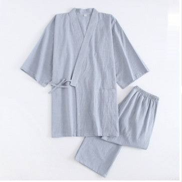 Kimono Pajama Set Cotton | Striped Women Men Loungewear