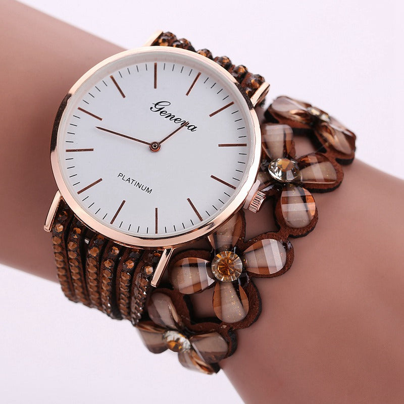 Women's Floral Quartz Watch | Elegant Rhinestone Fashion Wristwatch