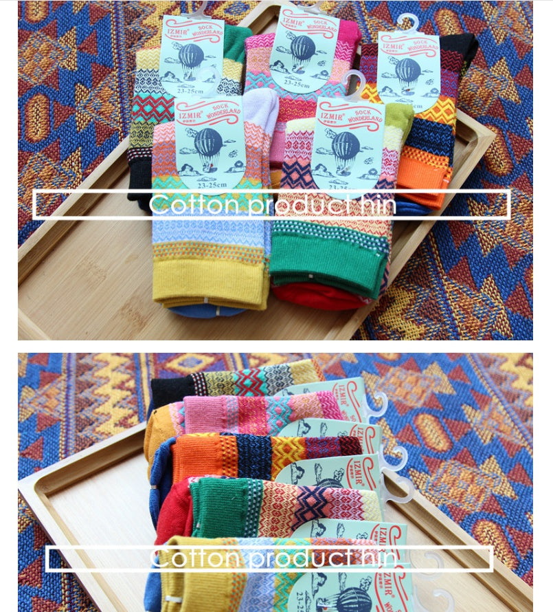 Women's Vintage Ethnic Socks | Striped Cotton Tube Socks