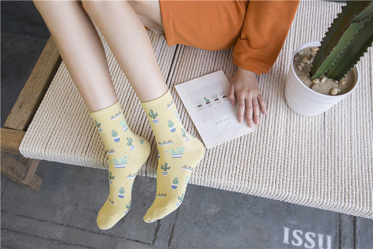 Women's Cotton Cactus Socks | Trendy Tube Socks