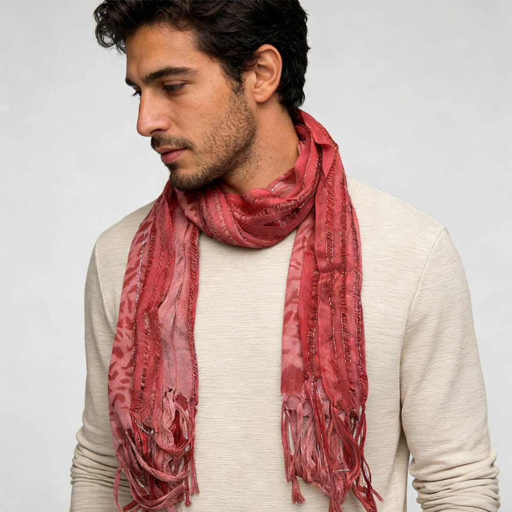 2pcs Long Boho Scarf, Pink Leopard Scarf With Metallic Threads, Vacation, Daily Life, Evening Party, Office Appropriate Subtlety For Women Men, For Casual Outfits
