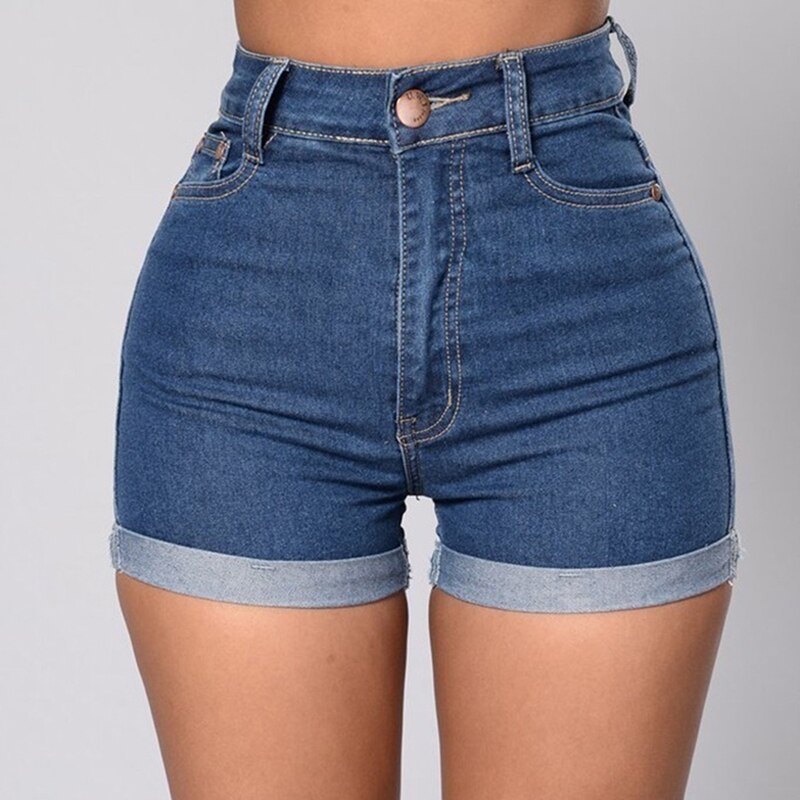 Damen Denim Hotpants | Sexy Jeansshorts mit Umschlag