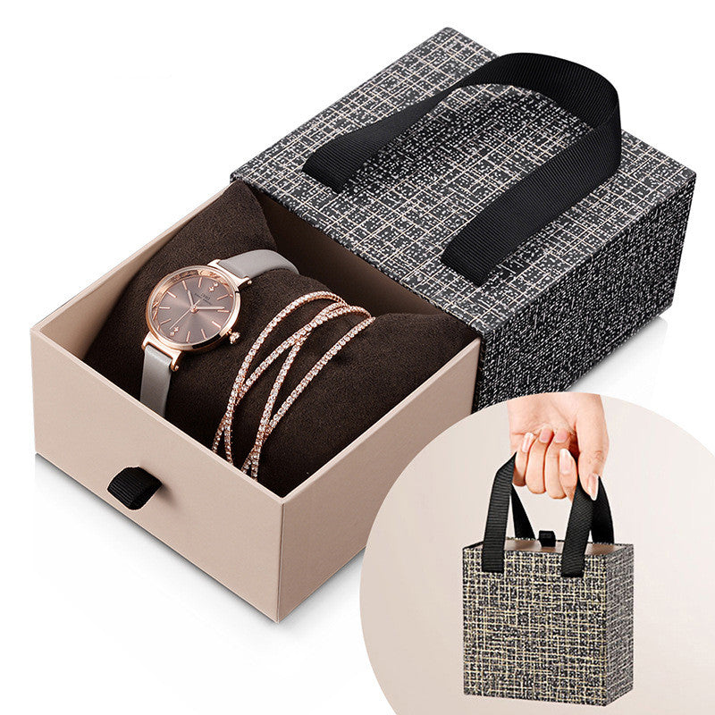 Elegant Ladies' Watch Set with Drawer Box and Crystal Bracelet
