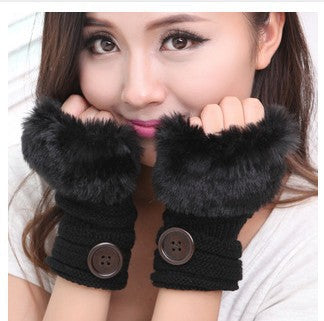 Damen Fingerlose Strickhandschuhe – Kunstkaninchenfell Warm