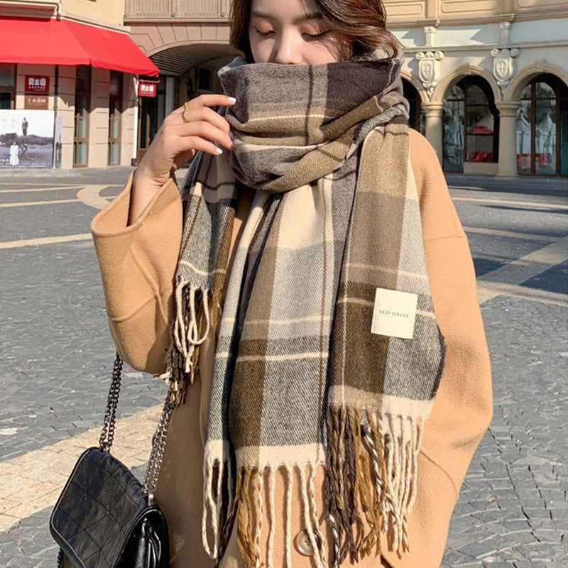 Women's Plaid Scarf Winter Warm Long Soft Thick Scarf Elegant