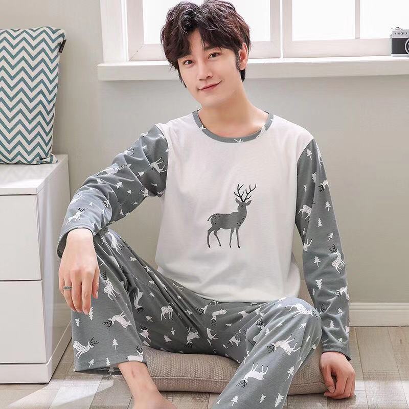 Herren Pyjama Langarm Set | Leichte Nachtwäsche Übergangssaison