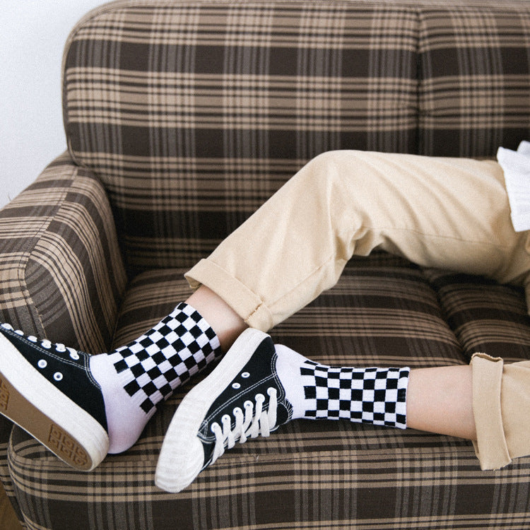Men's Cotton Socks Houndstooth | Classic Plaid Black White