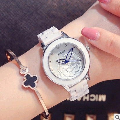 Women's Ceramic Quartz Watch | Elegant Rhinestone Business Wristwatch