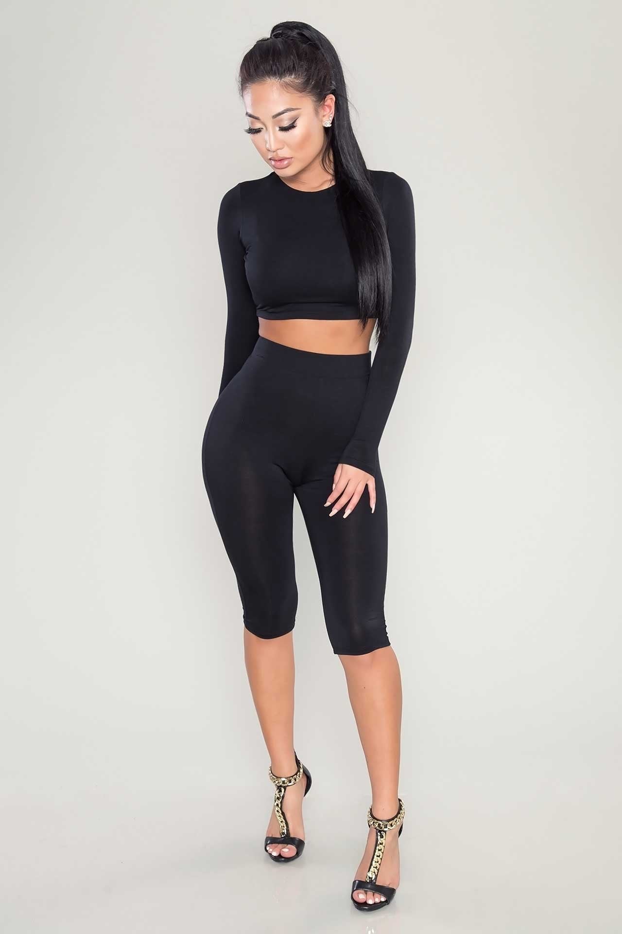 Women's Yoga Set Long Sleeve – High Waist Shorts Fitness Two-Piece