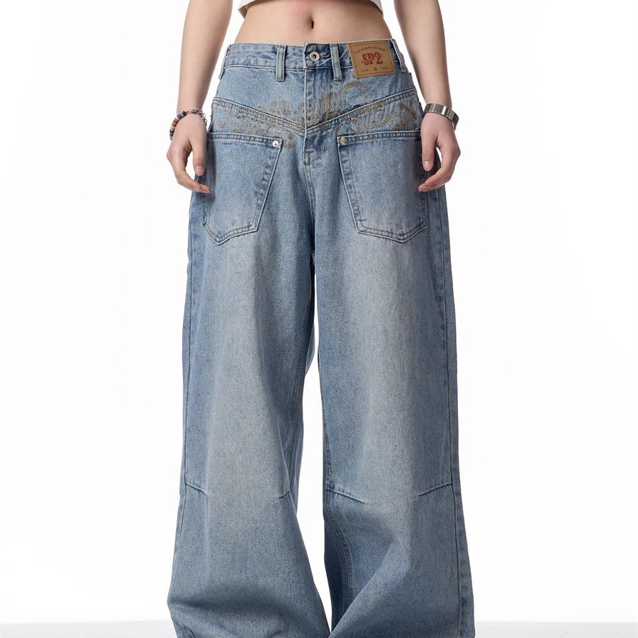 Damen Retro Jeans mit Reverse Design – Washed Denim Trendhose