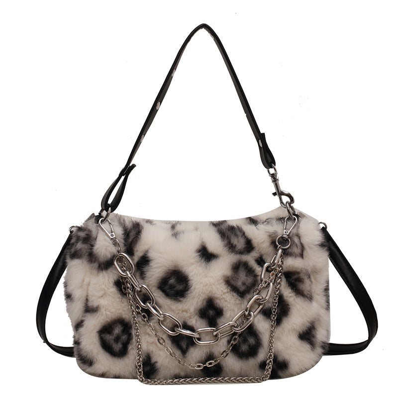 Plush Shoulder Bag Women Winter Floral Handbag Elegant