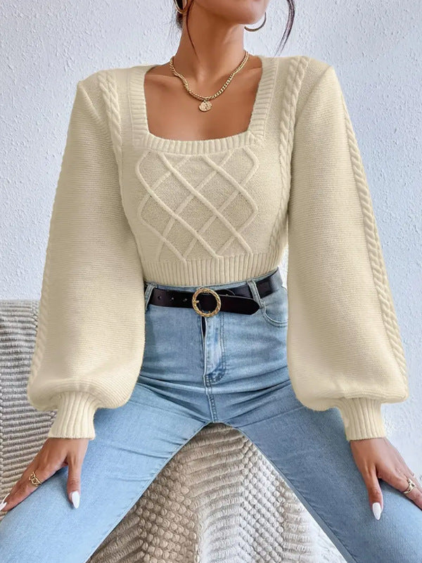Damen Strickpullover | Eleganter Pullover mit Square Collar