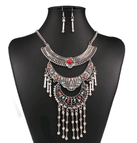 Vintage Türkis Schmuckset mit Zirkonia – Halskette & Ohrringe im edlen Ethno-Design