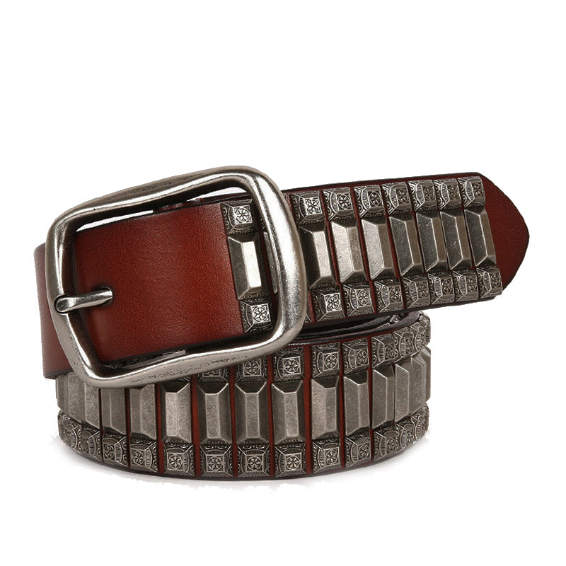 Retro Studded Leather Belt | Unisex Hip Hop Designer Belt